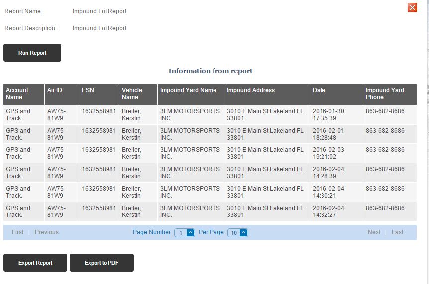 Impound lot alert - vehicle tracker